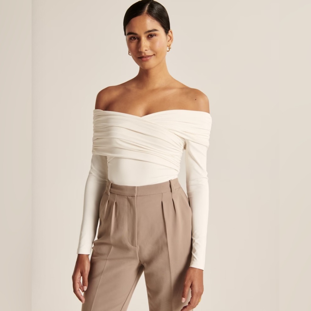 Abercrombie Long-Sleeve Ruched Wrap Bodysuit